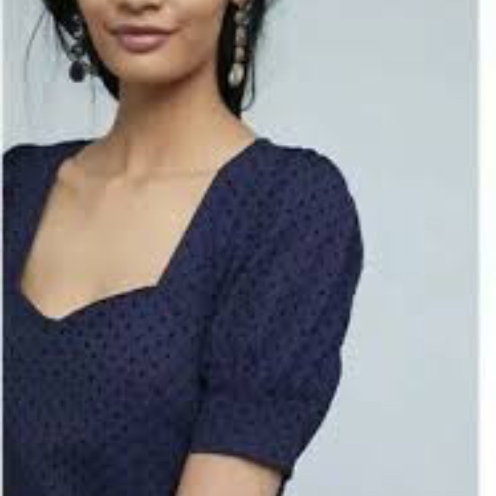 Maeve blue top with velvet dots